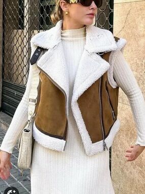 ZARA faux suede and shearling double faced vest